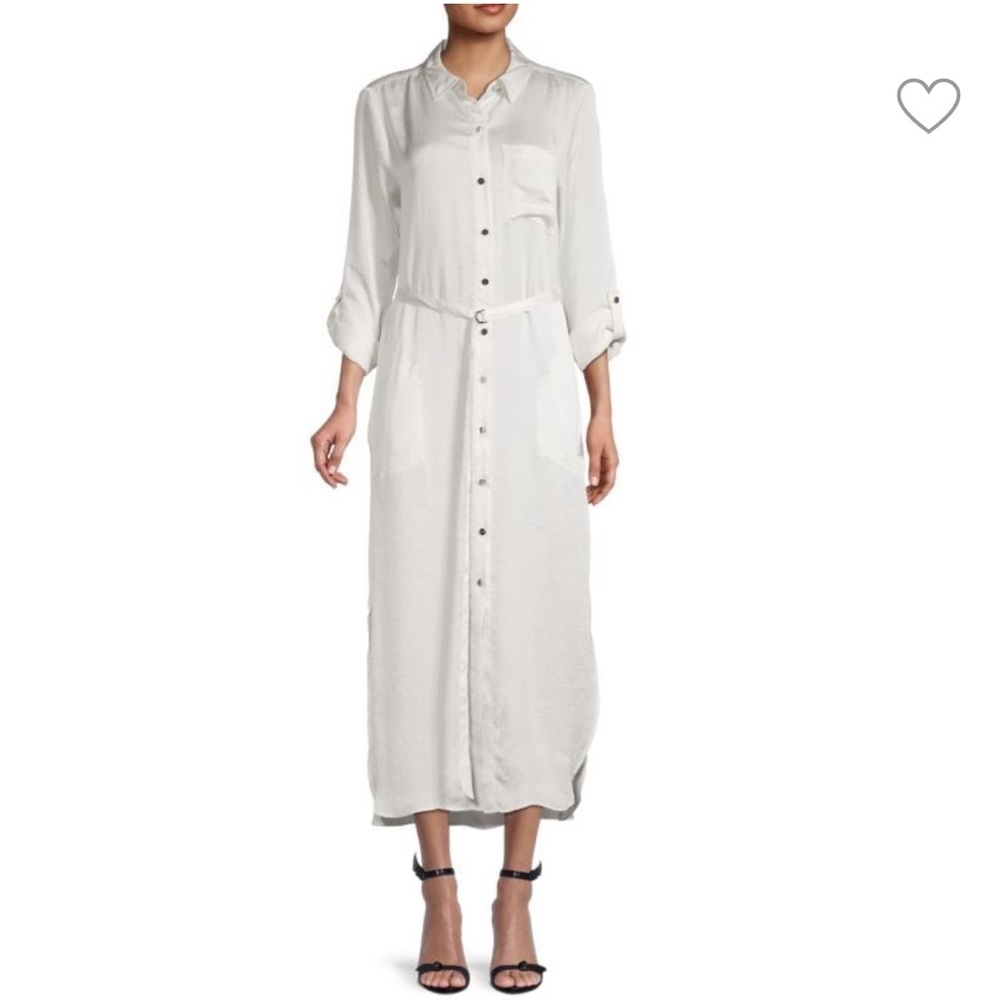 DKNY Ivory Belted Maxi Shirtdress